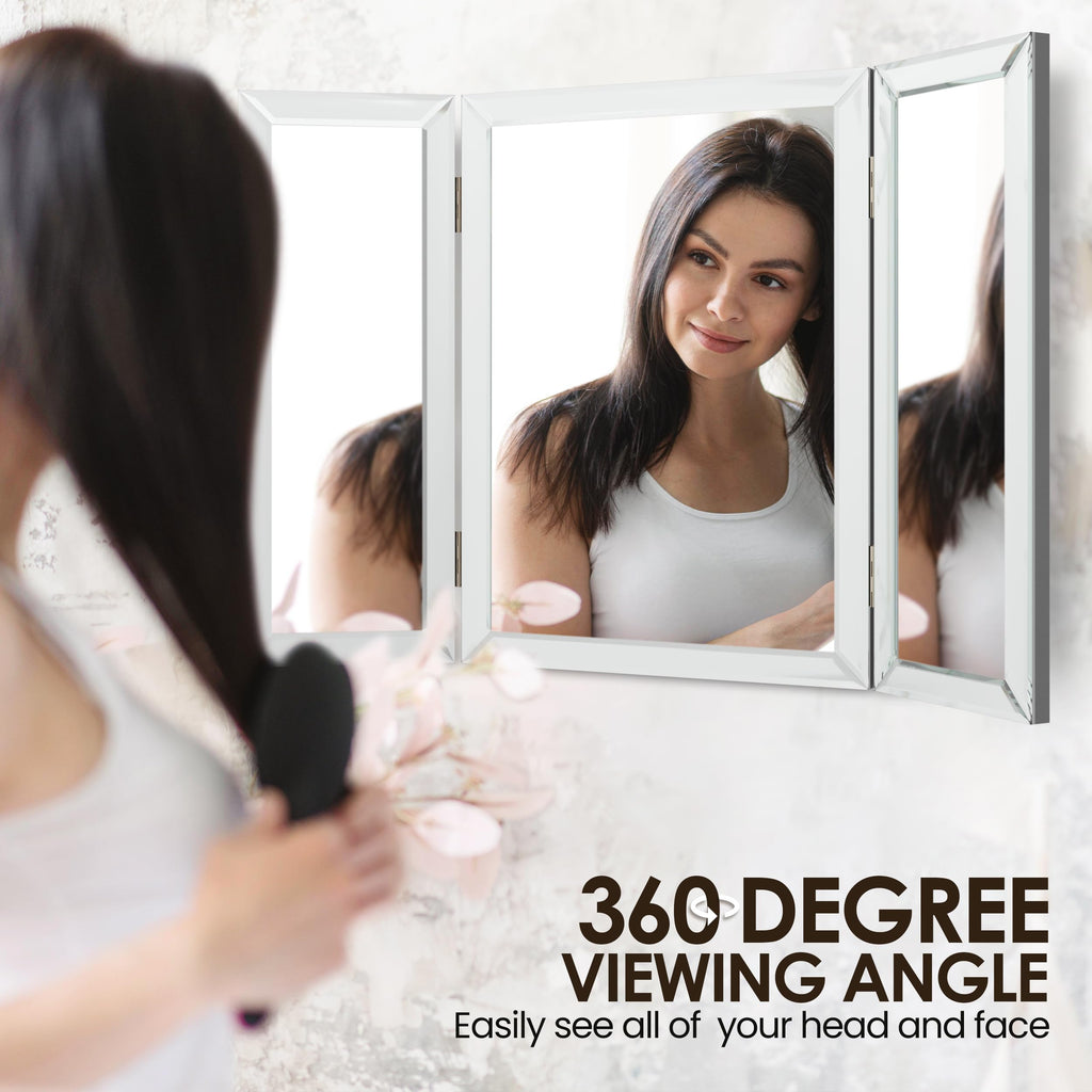 Houseables Tri3 3 Way Mirror Tabletop Makeup Vanity Mirror Silver 21 x 31 Inch