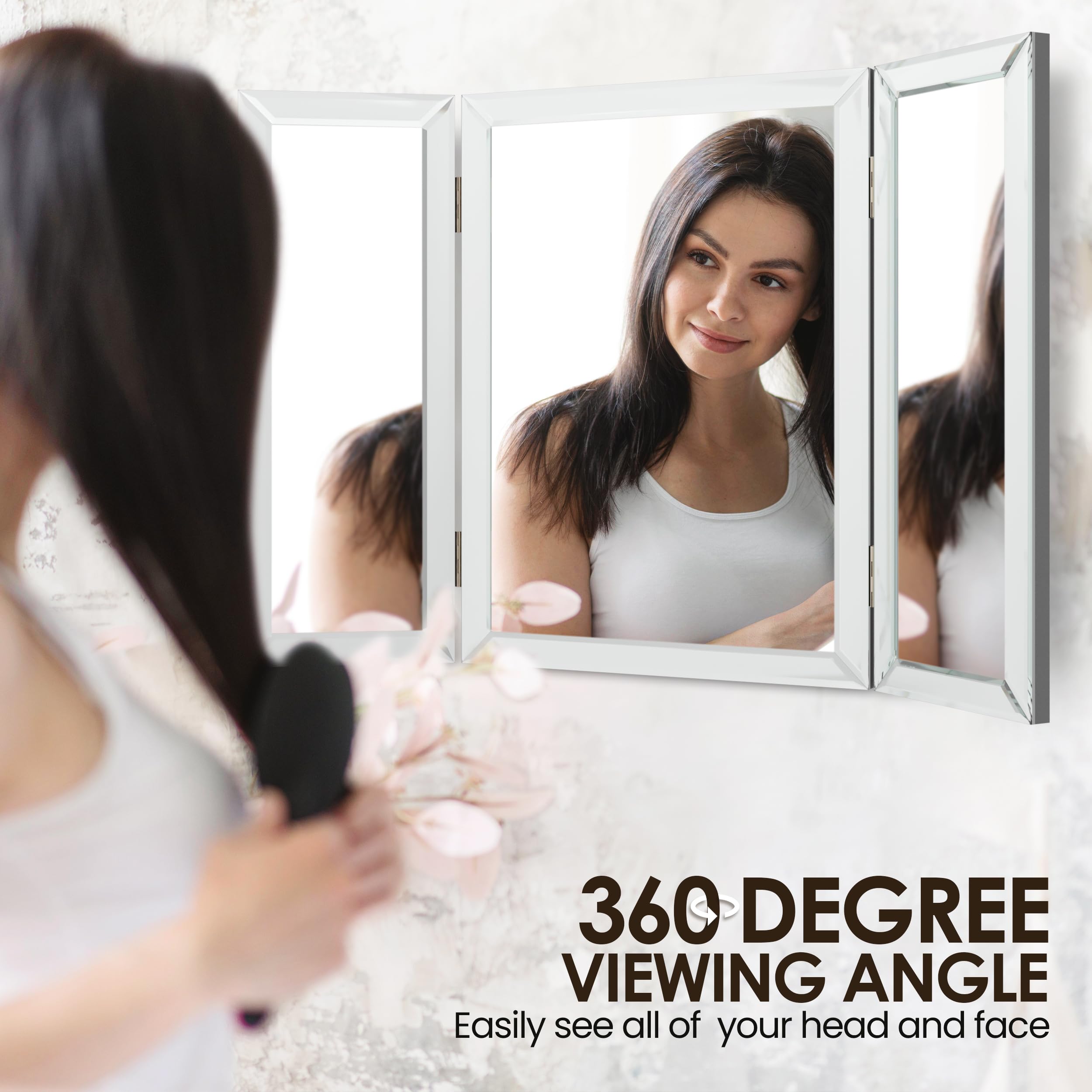 Houseables Tri3 3 Way Mirror Tabletop Makeup Vanity Mirror Silver 21 x 31 Inch