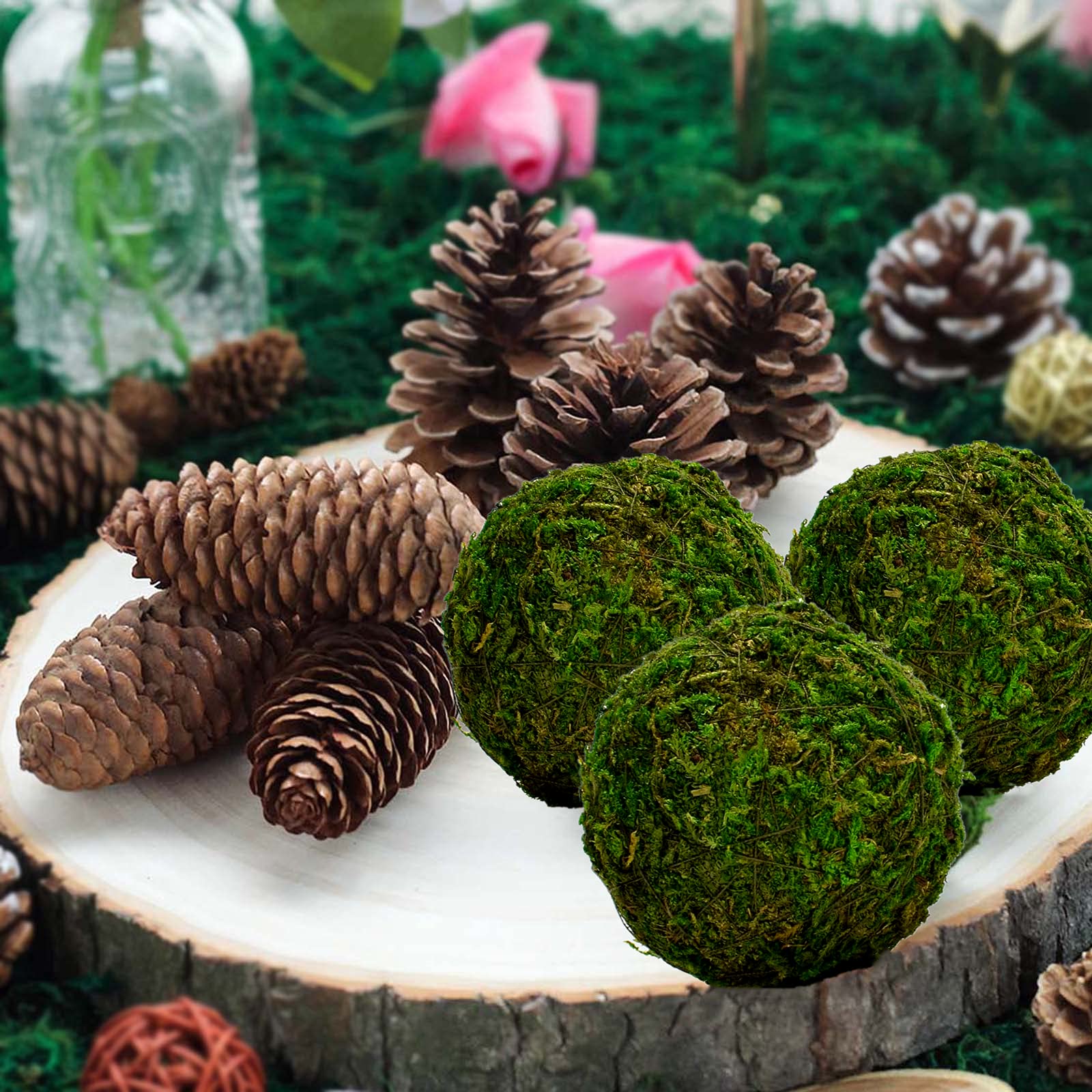 Byher Natural Green Moss Decorative Ball,Handmade (3.5''-Set Of 6)