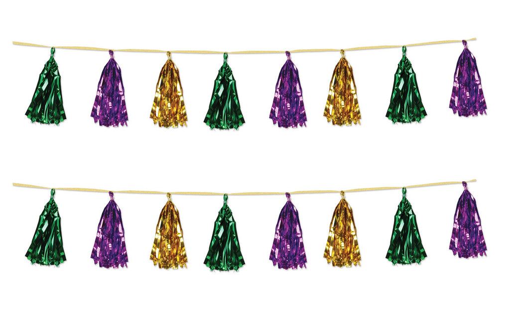 Beistle Beistle , 2 Piece Metallic Tassel Garlands, 9.75'' x 8', 9.75'' x 8', Green/Gold/Purple