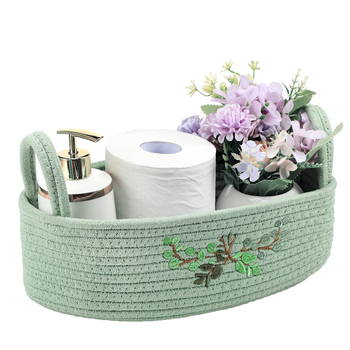 Vesici Eucalyptus Toilet Paper Storage Basket with Handles, Cotton Rope