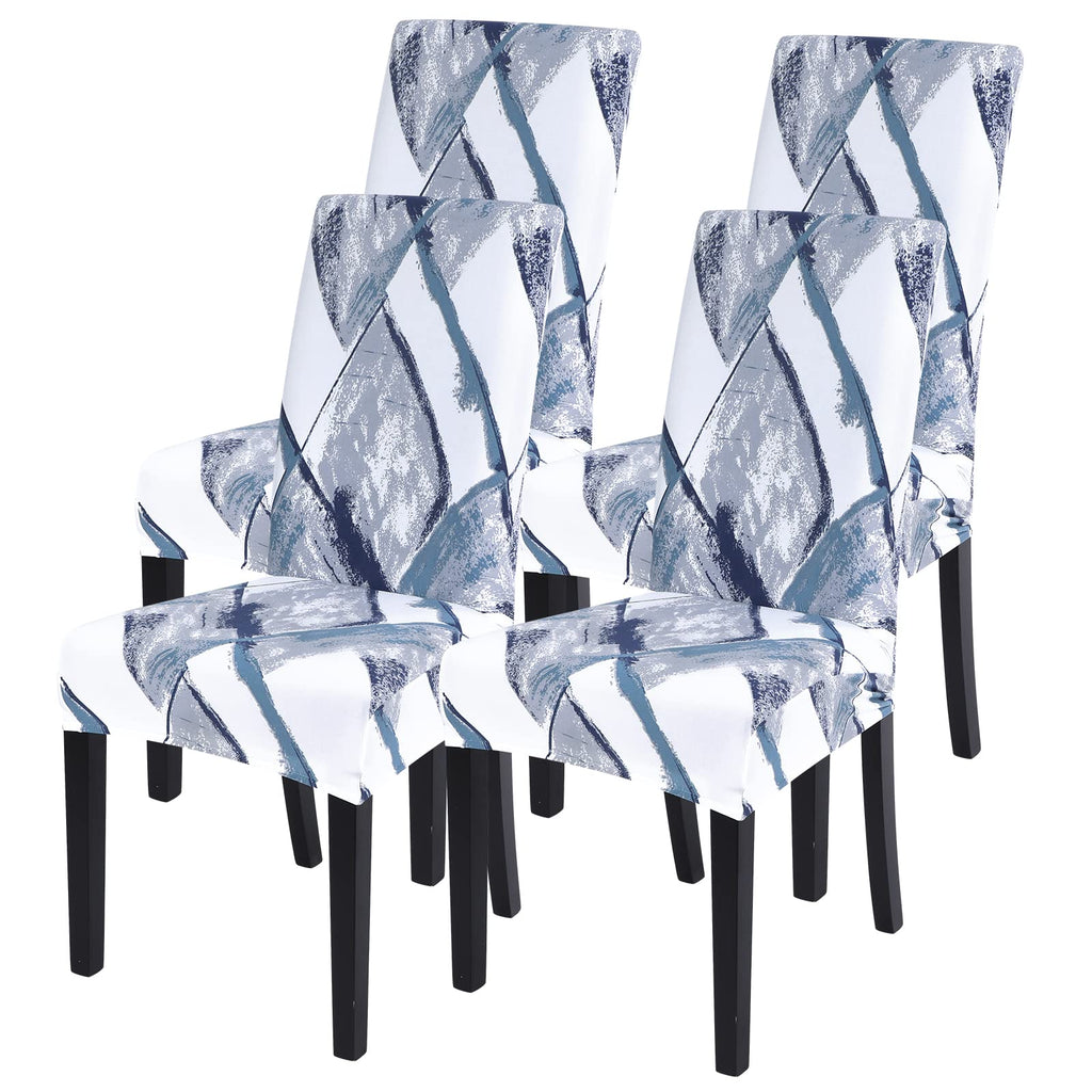 Searchi Printed Dining Room Chair Covers Set Of 4, Stretch Kitchen Chair Covers Washable Parsons Chair Slipcover Removable Dining Chair Protectors For Hotel,Ceremony(Blue/White)