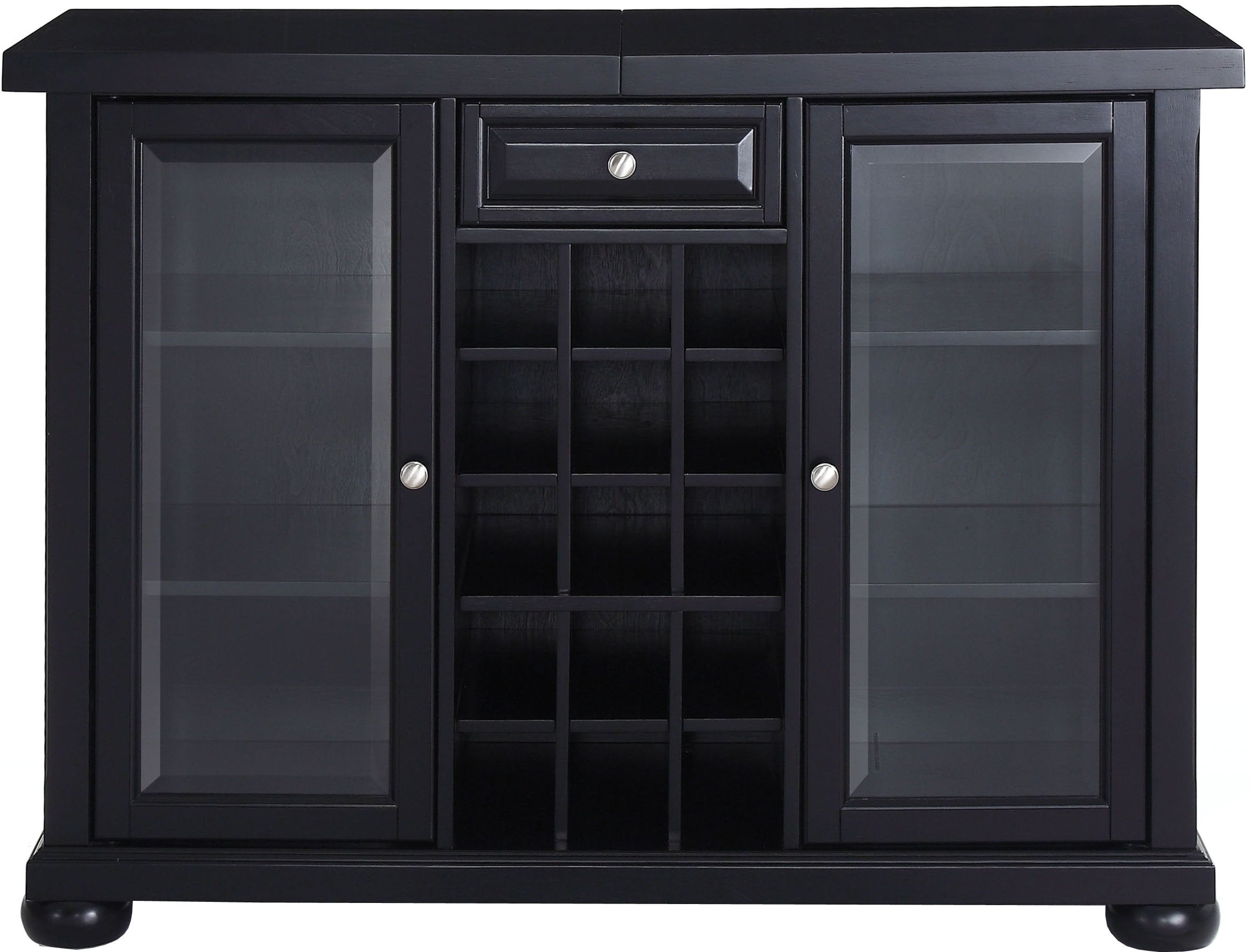 Crosley Furniture Alexandria Sliding Top Bar Cabinet With Storage Shelves, Drawer, And Wine Rack, Black
