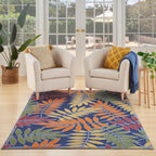 Nourison Aloha Indoor/Outdoor Navy Multicolor 5'3' X 7'5' Area Rug, Easy Cleaning, Non Shedding, Bed Room, Living Room, Dining Room, Backyard, Deck, Patio (5X7)