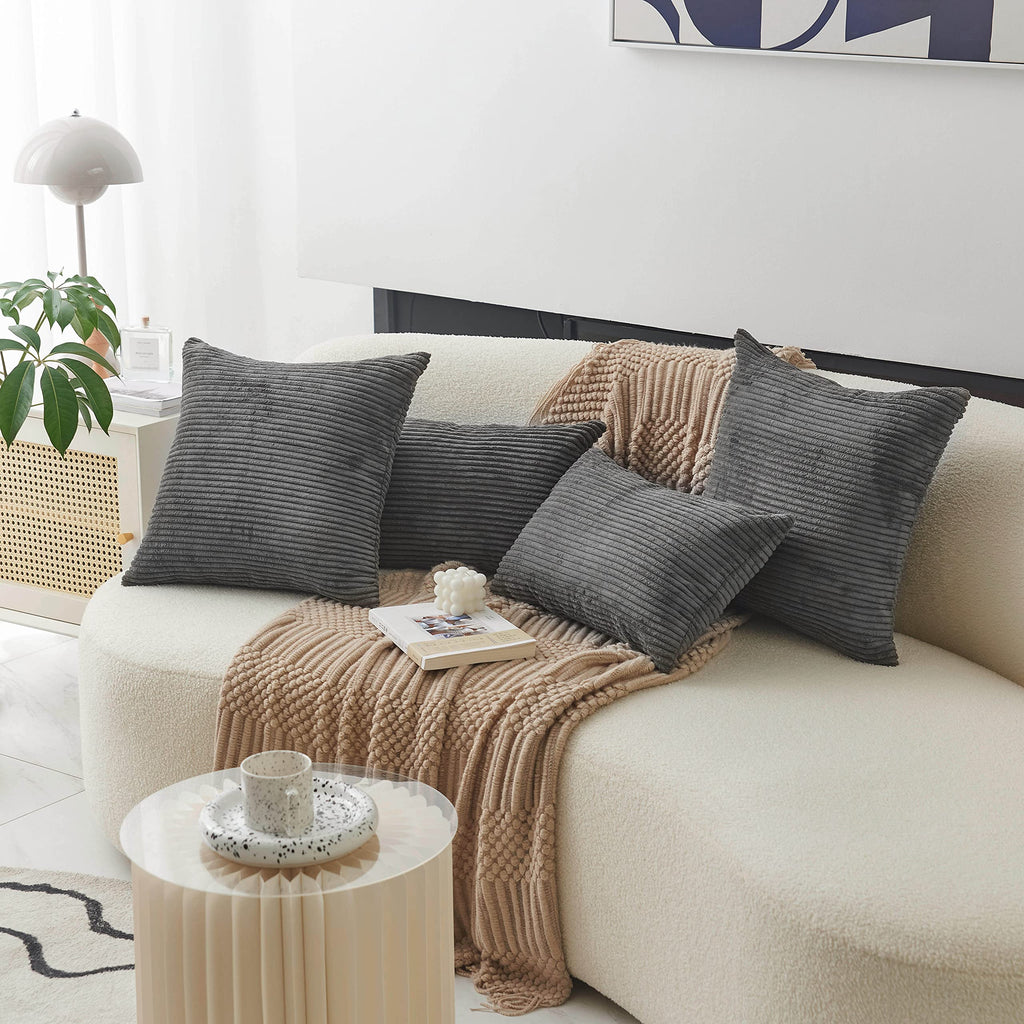 Home Brilliant Rectangle Pillow Cover 12X20 Set Of 2 Decorative Plush Striped Velvet Corduroy Oblong Pillowcases Accent Cushion