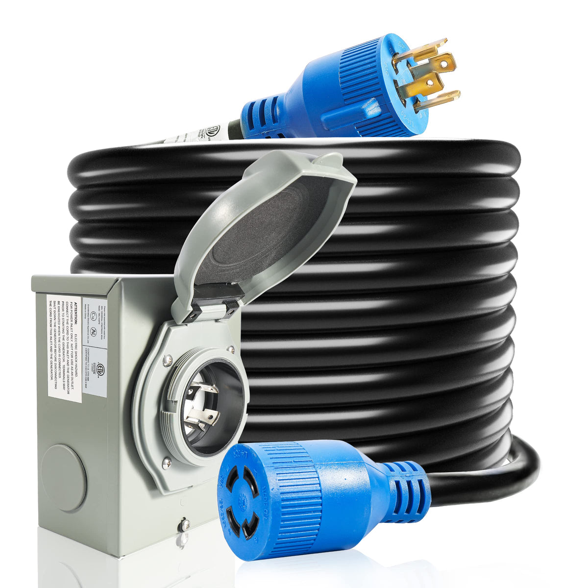 30 Amp Generator Cord And Power Inlet Box, 15Ft Generator Cords 30 Amp,125V/250V Generator Power Cord Nema L14-30P To L14-30R,Tw