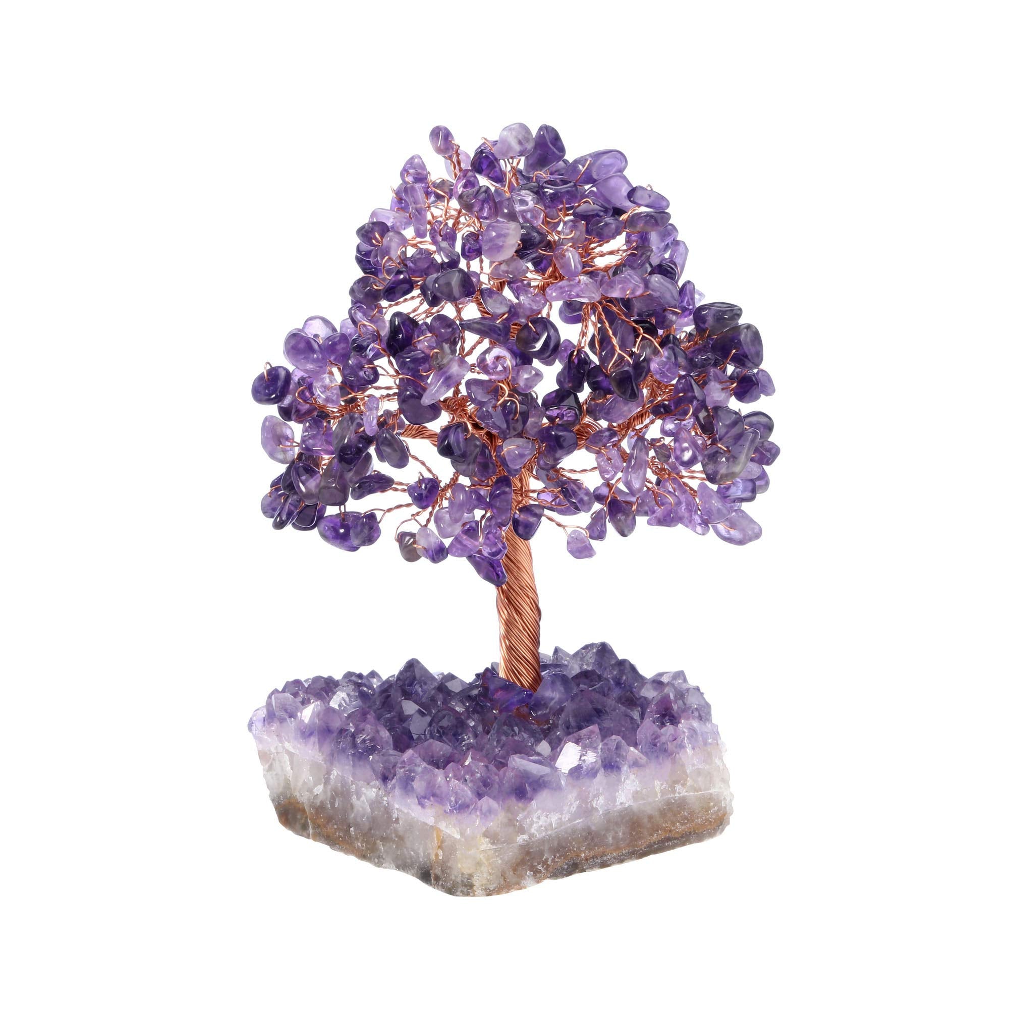 Jovivi Natural Amethyst Healing Crystal Money Tree on Amethyst Cluster Geode Druzy Base Feng Shui Crystals for Home Office Desk 