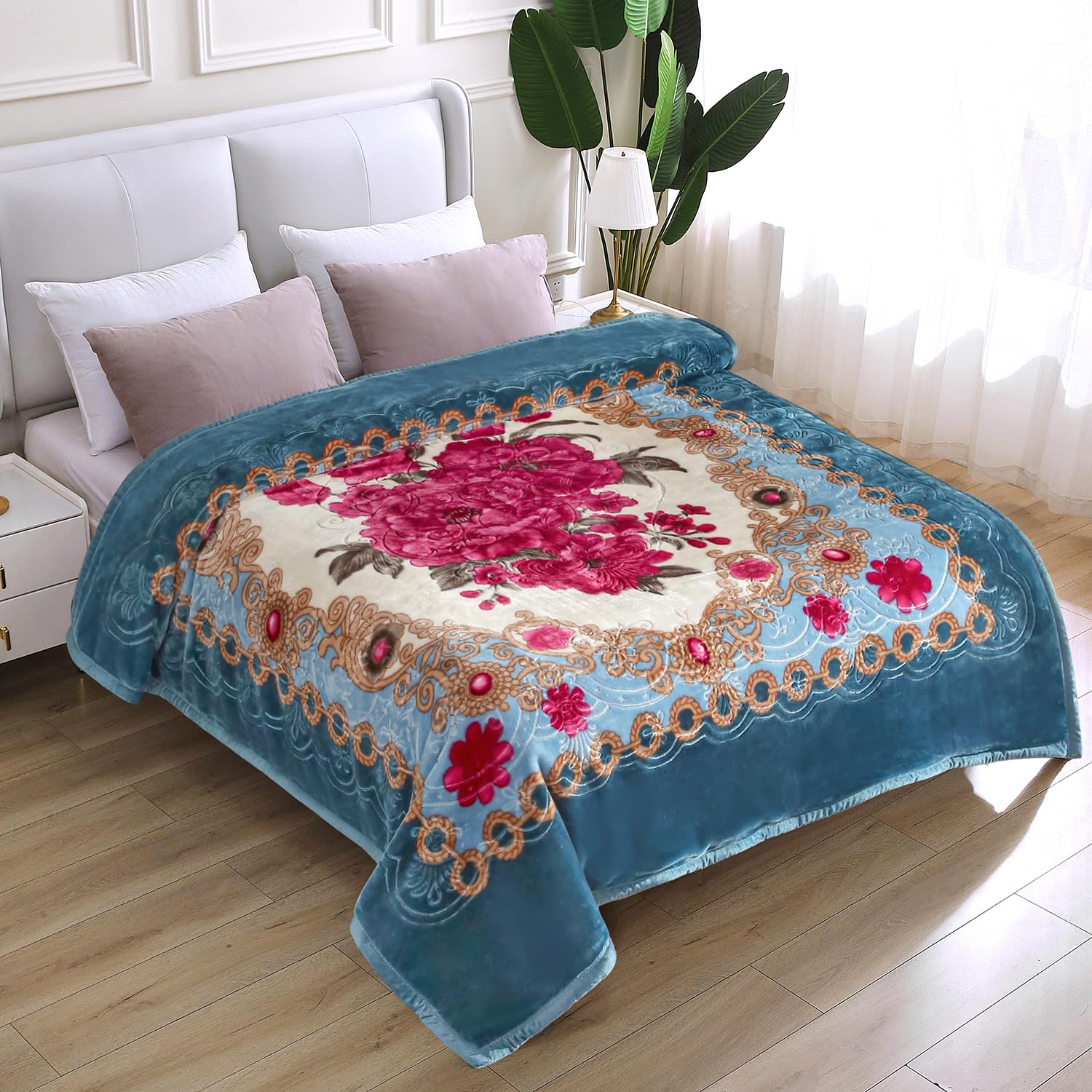 Jyk Korean Mink Fleece Blanket Queen Size 83'' X 91'', 5.7 Pounds - 2 Ply Reversible Silky Soft Plush Warm, Comfy Blanket For Au