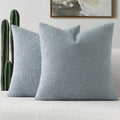 Futei Pack Of 2 Dusty Blue Boucle Accent Decorative Throw Pillow Covers,20X20 Inch Soft Solid Textured Cushion Case,Home Decor F