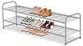 AOODA 2 Tier Long Metal Shoe Rack for Closet Wide Stackable Shoe Storage Organizer 18-Pairs Low Small Shoe Rack for Entryway, Be