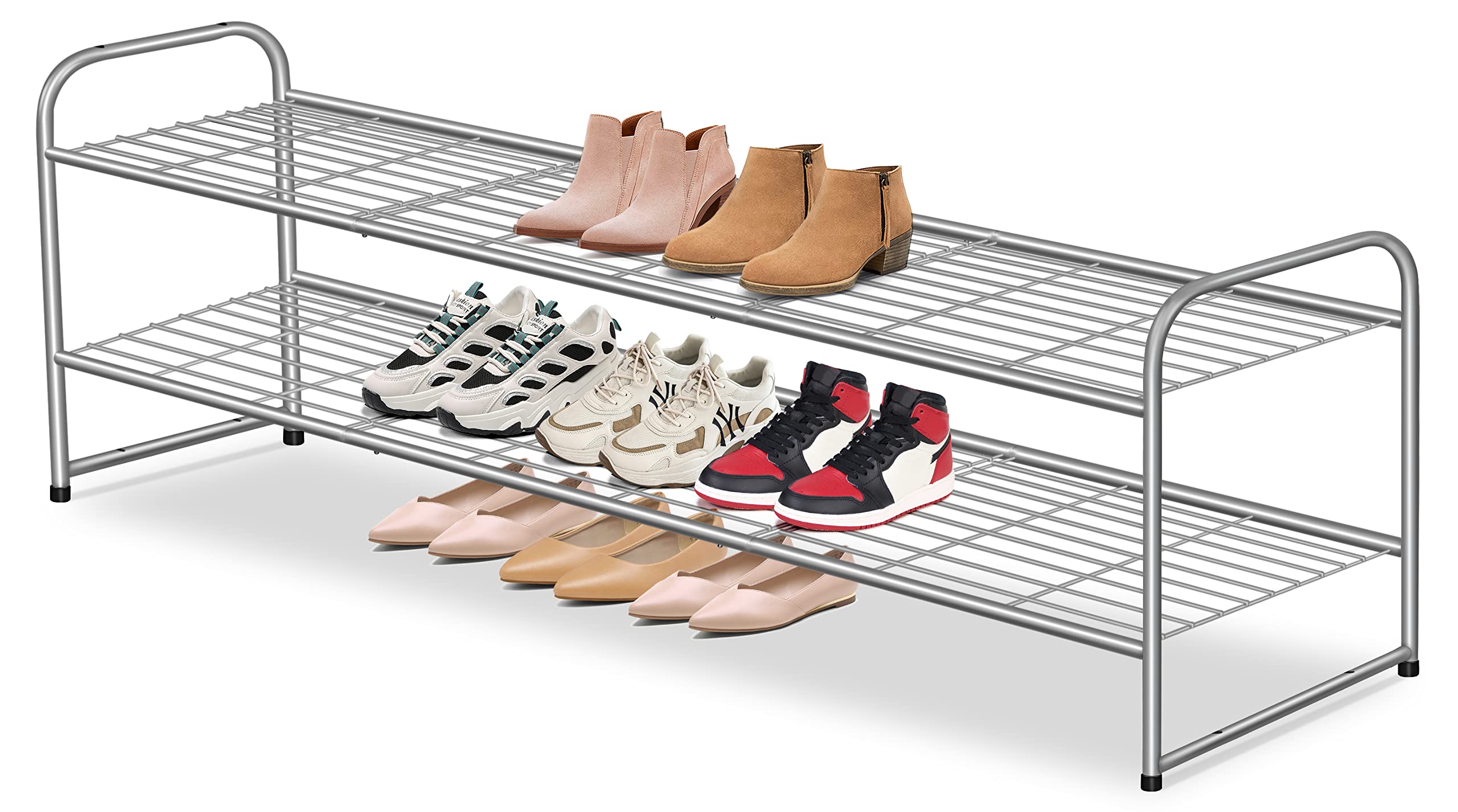 AOODA 2 Tier Long Metal Shoe Rack for Closet Wide Stackable Shoe Storage Organizer 18-Pairs Low Small Shoe Rack for Entryway, Be