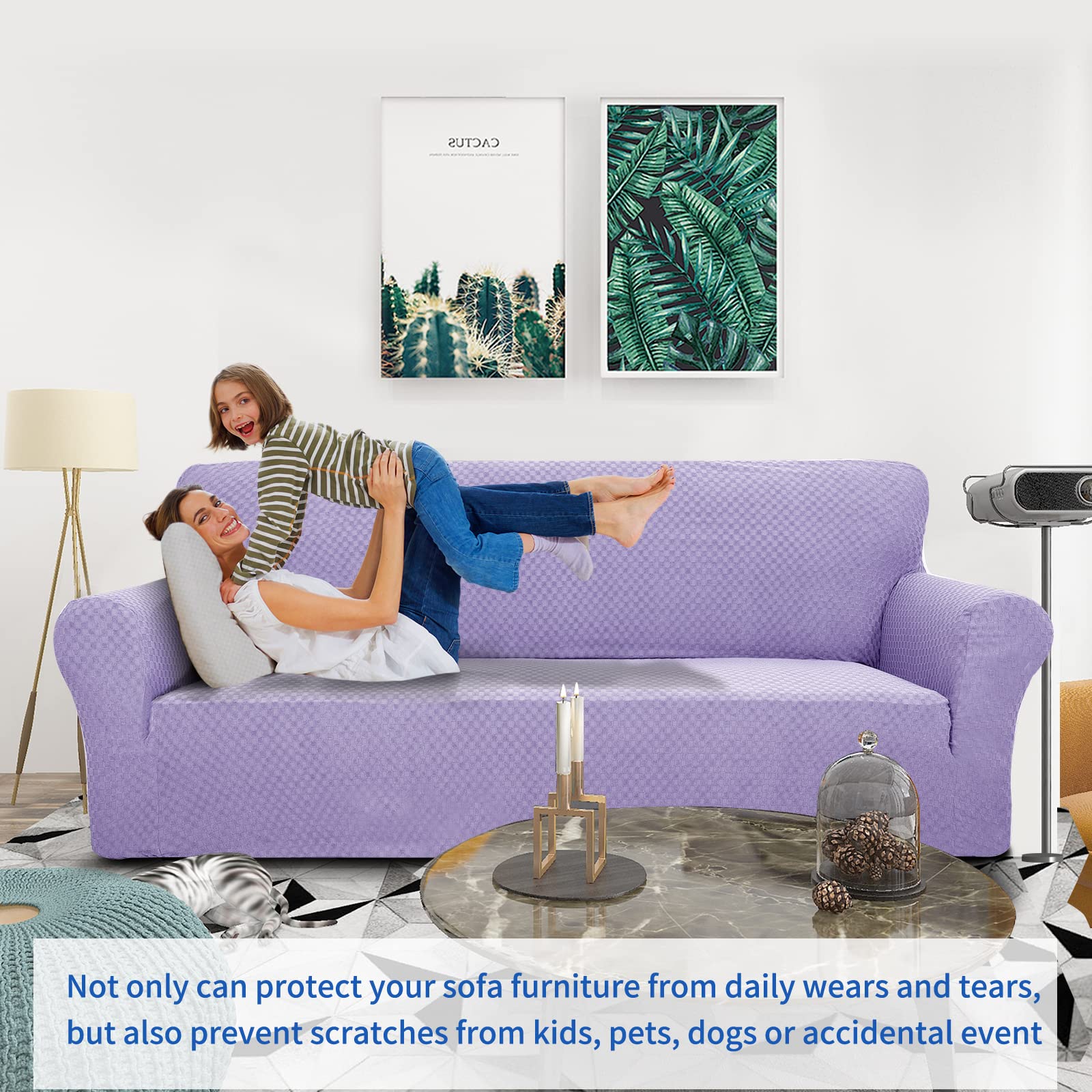 Znsayotx 1 Piece Jacquard Couch Covers For 3 Cushion Couch High Stretch Sofa Cover For Pets Dogs Anti Slip Extra Large Sofa Slipcovers Furniture Protector (X-Large,Light Purple)