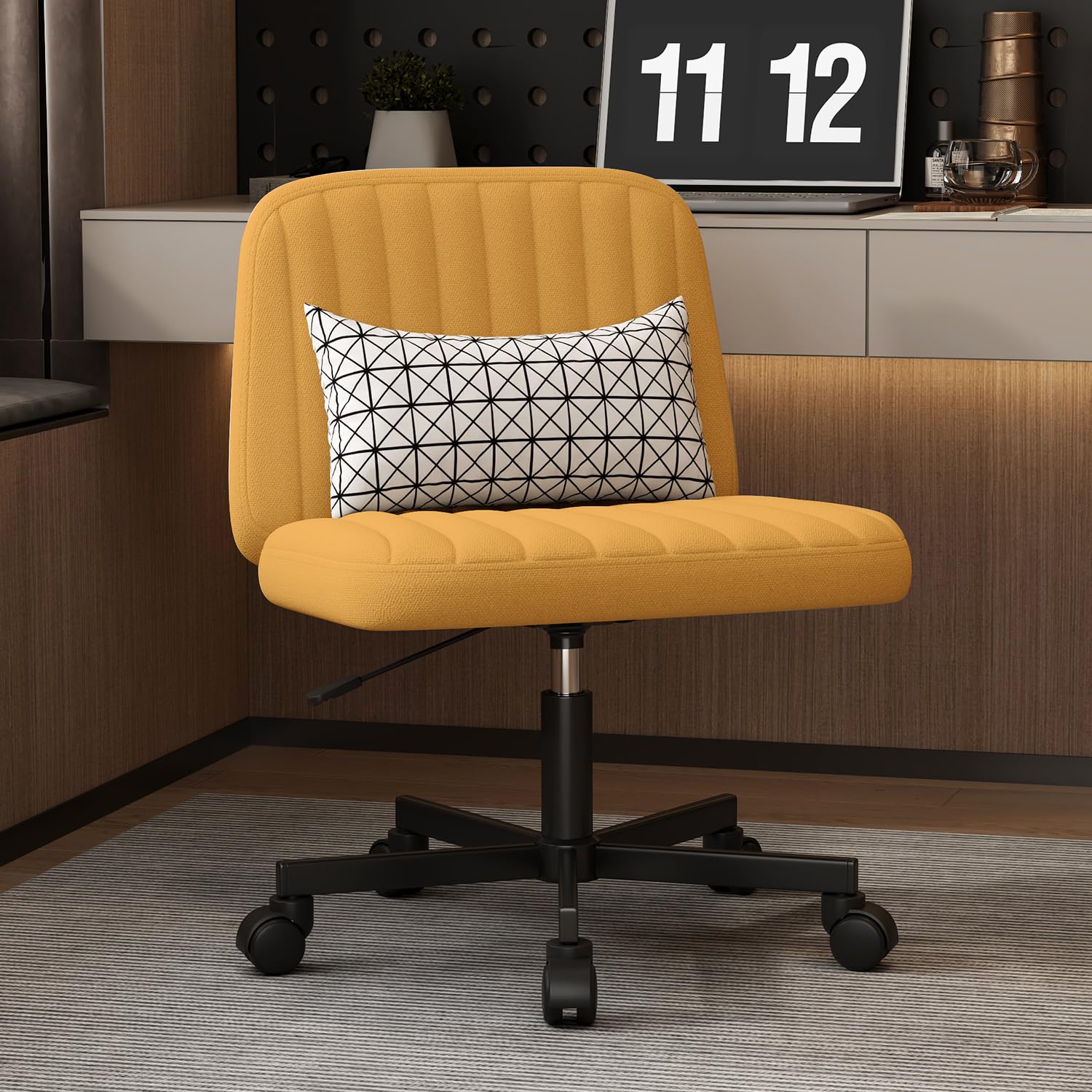 Armless Criss Cross Chair Comfy Home Office Chair With Wheels Home Office Desk Chair Computer Chair Vanity Chair For Makeup Room