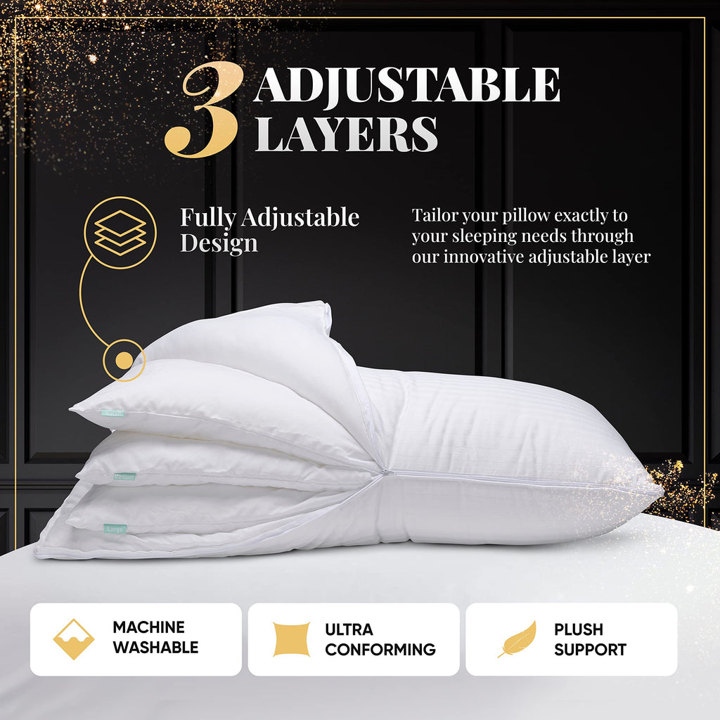 Eversnug Adjustable Layer Pillows For Sleeping - Set Of 2, Cooling, Luxury Pillows For Back, Stomach Or Side Sleepers (Queen (Pa