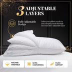 Eversnug Adjustable Layer Pillows For Sleeping - Set Of 2, Cooling, Luxury Pillows For Back, Stomach Or Side Sleepers (Queen (Pa
