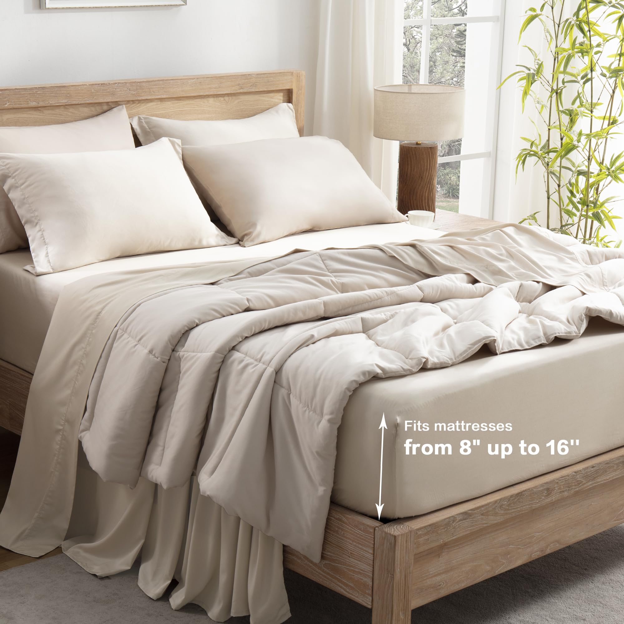 Andency Oatmeal King Size Sheets Set, 100% Viscose Derived From Bamboo, Cooling King Sheets, Deep Pocket Up To 16', Silky Soft Bed Sheets, Hotel Luxury Breathable Bedding Sheets & Pillowcases