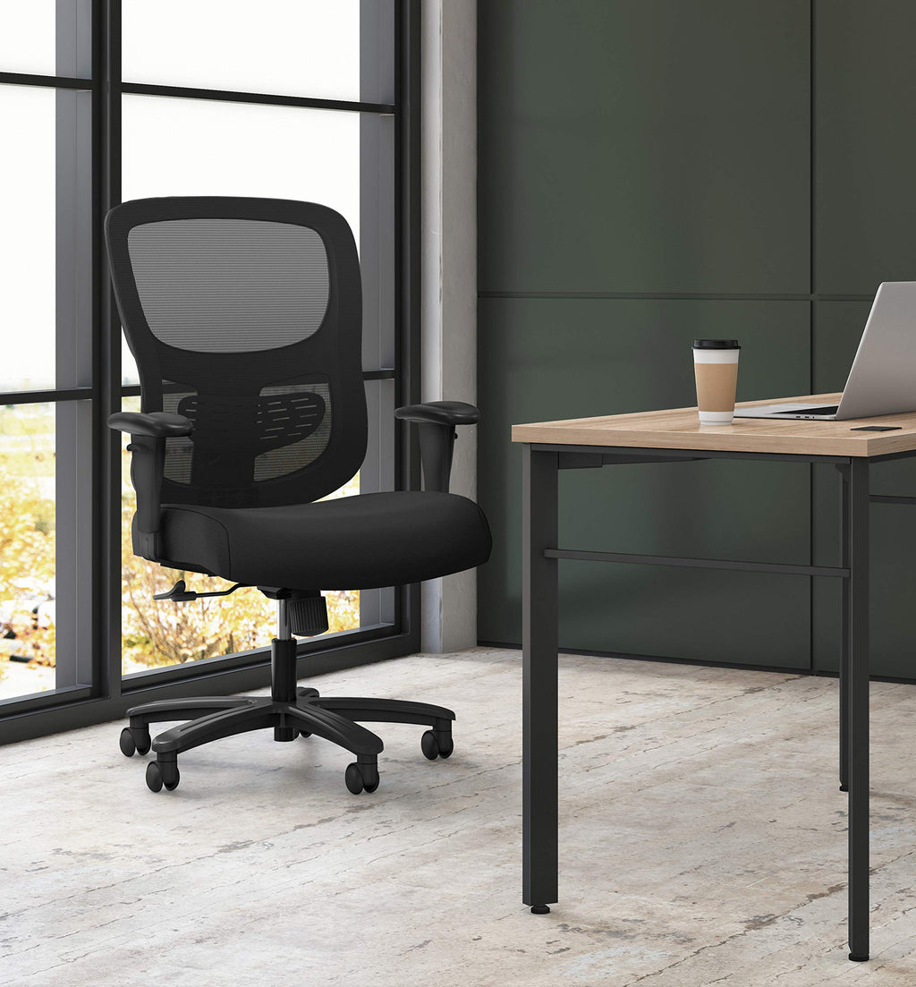 HON Sadie Big and Tall Mesh Back Chair, with Height Arms, Adjustable Lumbar, 30.31D x 30.31W x 42.91H in, Black