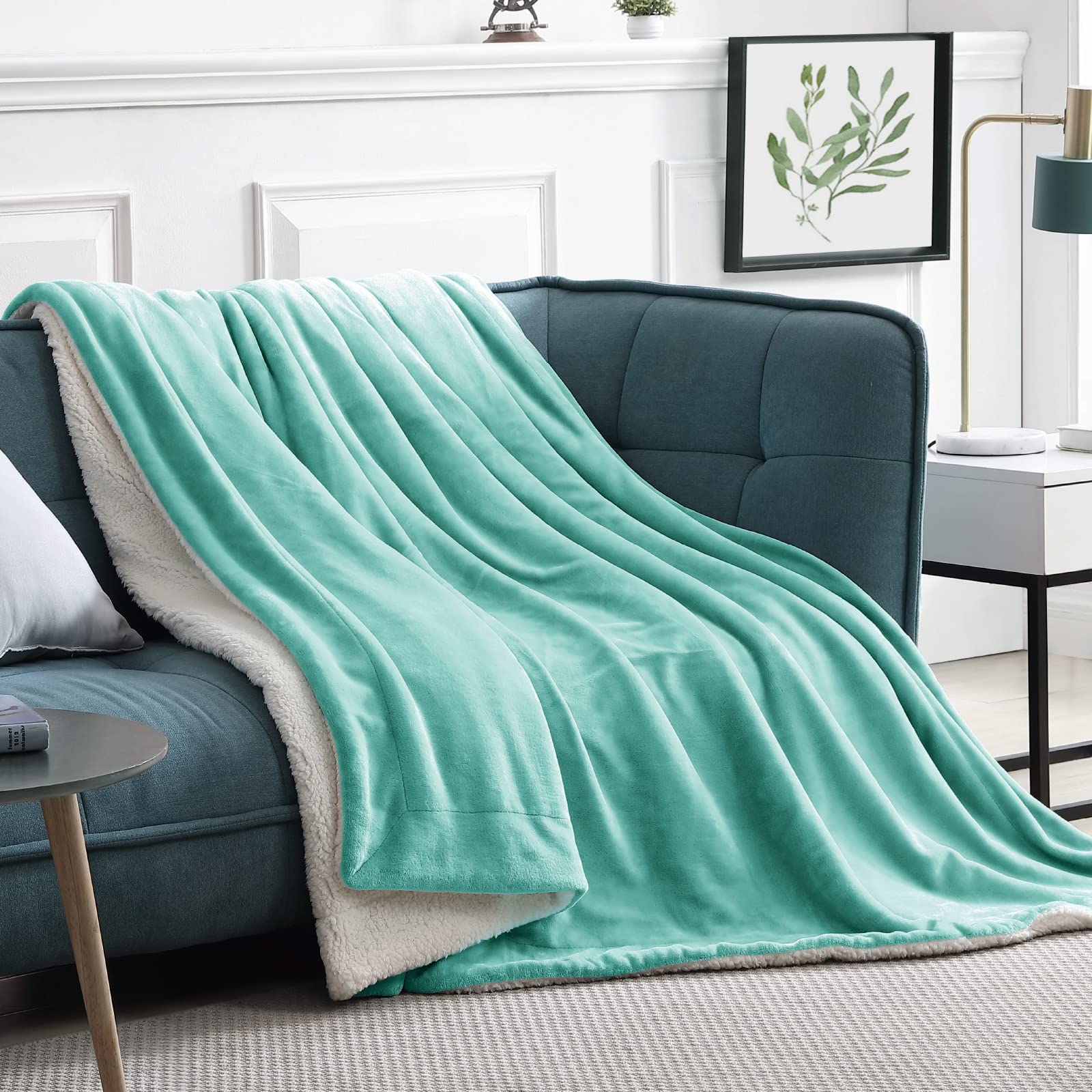 Walensee Sherpa Fleece Blanket (Twin Size 60   X80    Turquoise) Plush Throw Fuzzy Super Soft Reversible Microfiber Flannel Blan