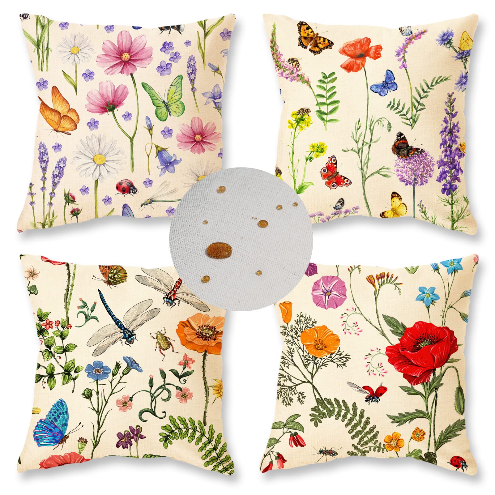Onway Spring Summer Outdoor Waterproof Pillow Covers 20X20 Inch Set Of 4 Floral Farmhouse Throw Pillows Decorative Cushion Cases