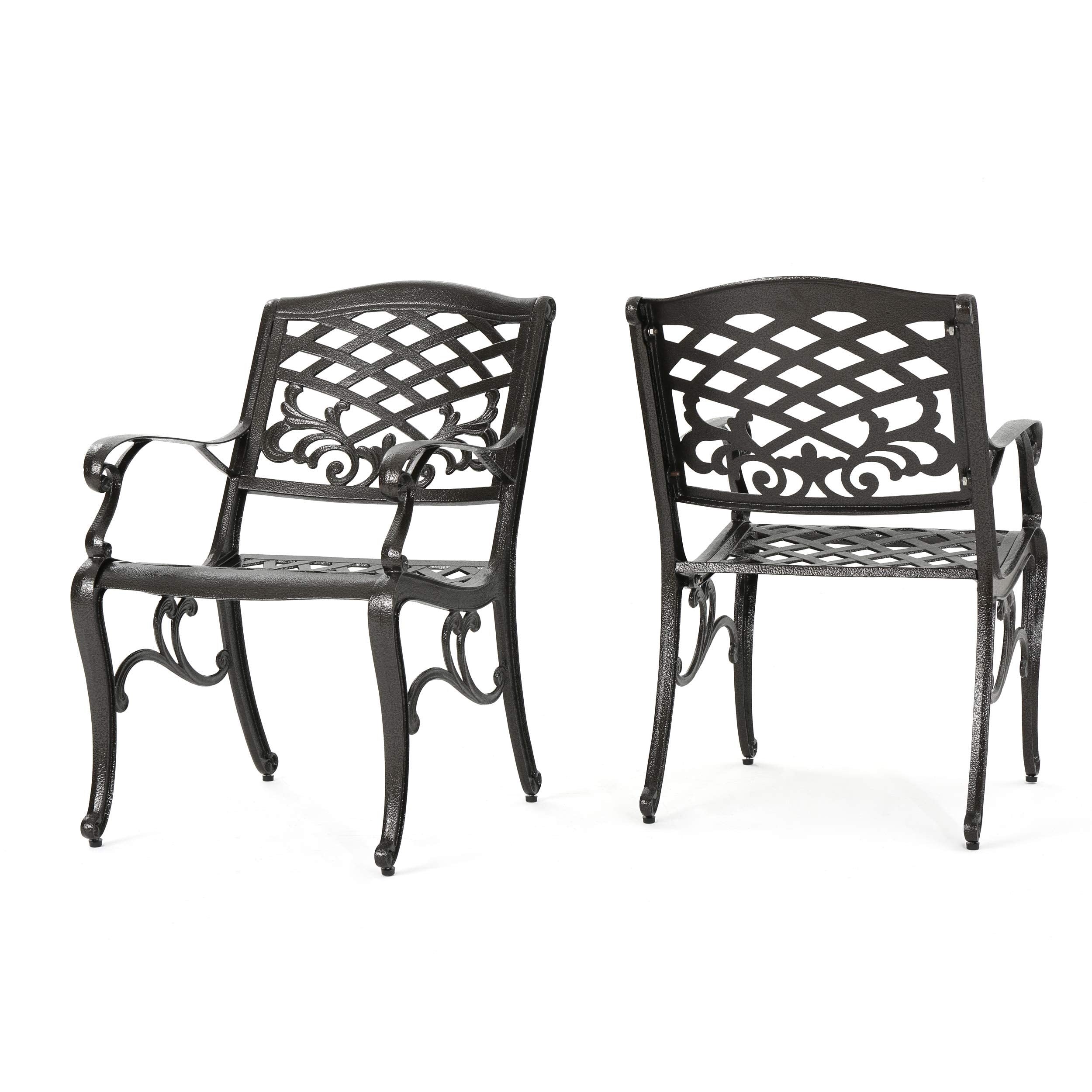 Christopher Knight Home Sarasota Outdoor Cast Aluminum Outdoor Chairs, 2-Pcs Set, Hammered Bronze
