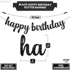 Katchon Glitter Black Happy Birthday Banner - 10 Feet, No Diy | Black Birthday Banner | Black Birthday Decorations | Happy Birth