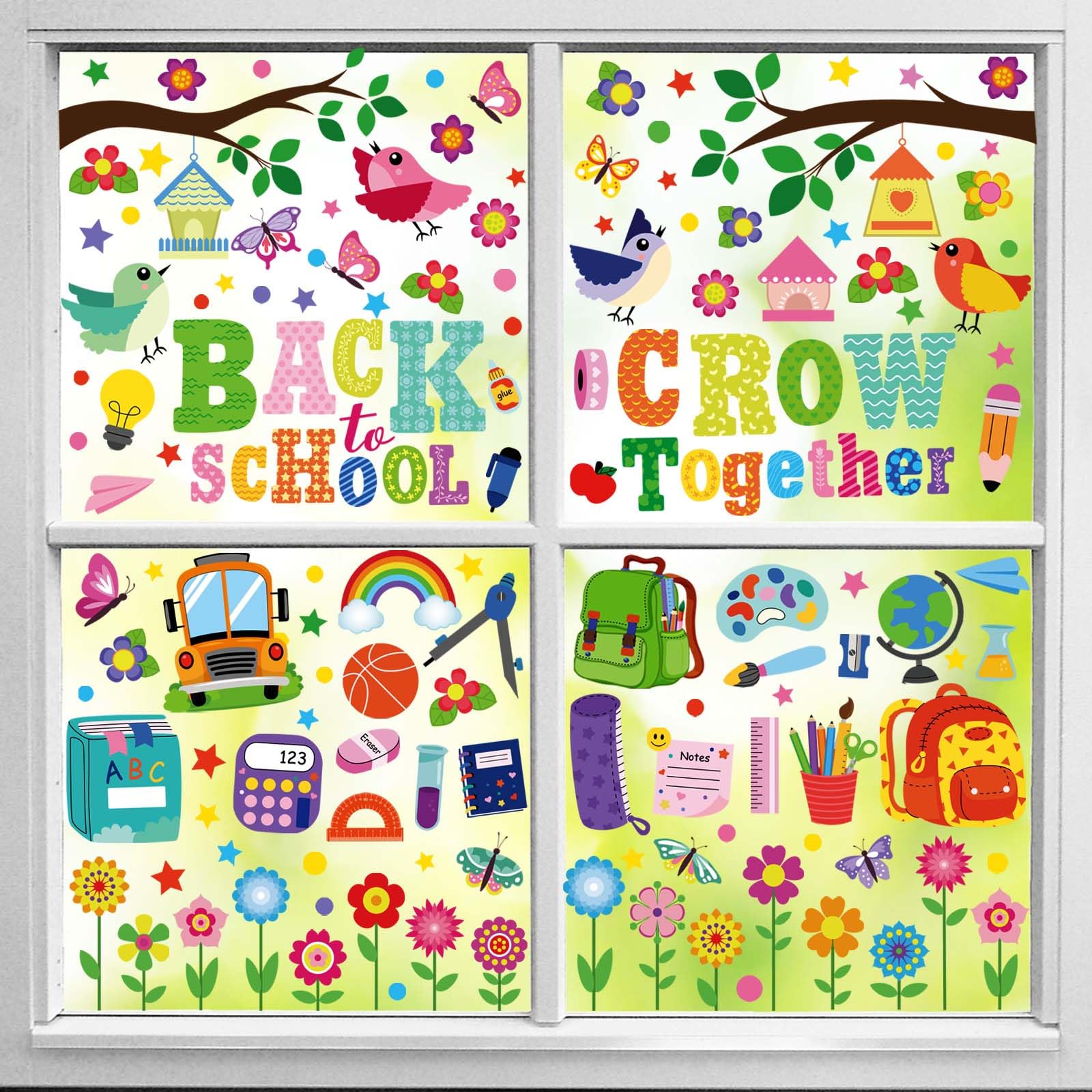 Back to School Window Clings - 9 Sheets 139 Pcs Back to School Crow Together Window Decal Stickers for Glass Windows School Clas