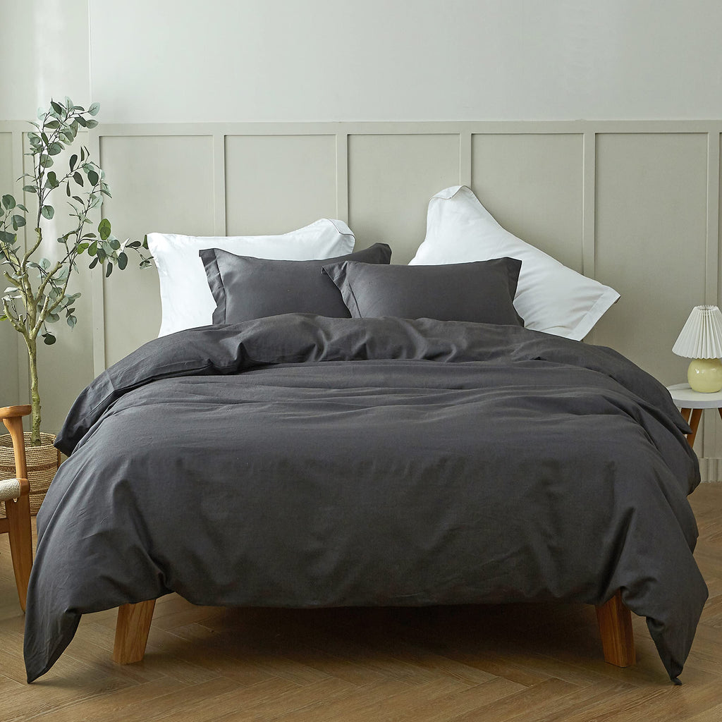 Simple&Opulence French Linen Duvet Cover Set 104''x 92''- 3 Pieces (1 Comforter Cover,2 Pillowcases)-Natural Flax Cotton Blend-S