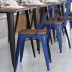 Flash Furniture Metal Colorful Restaurant Chair, 20&Quot; Dx18 Wx33 H, Blue/Teak