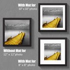12X12 Picture Frames Black Made Of Solid Wood Display Pictures 10X10 Or 8X8 With Mat Or 12X12 Without Mat - Each 12X12 Inch Squa