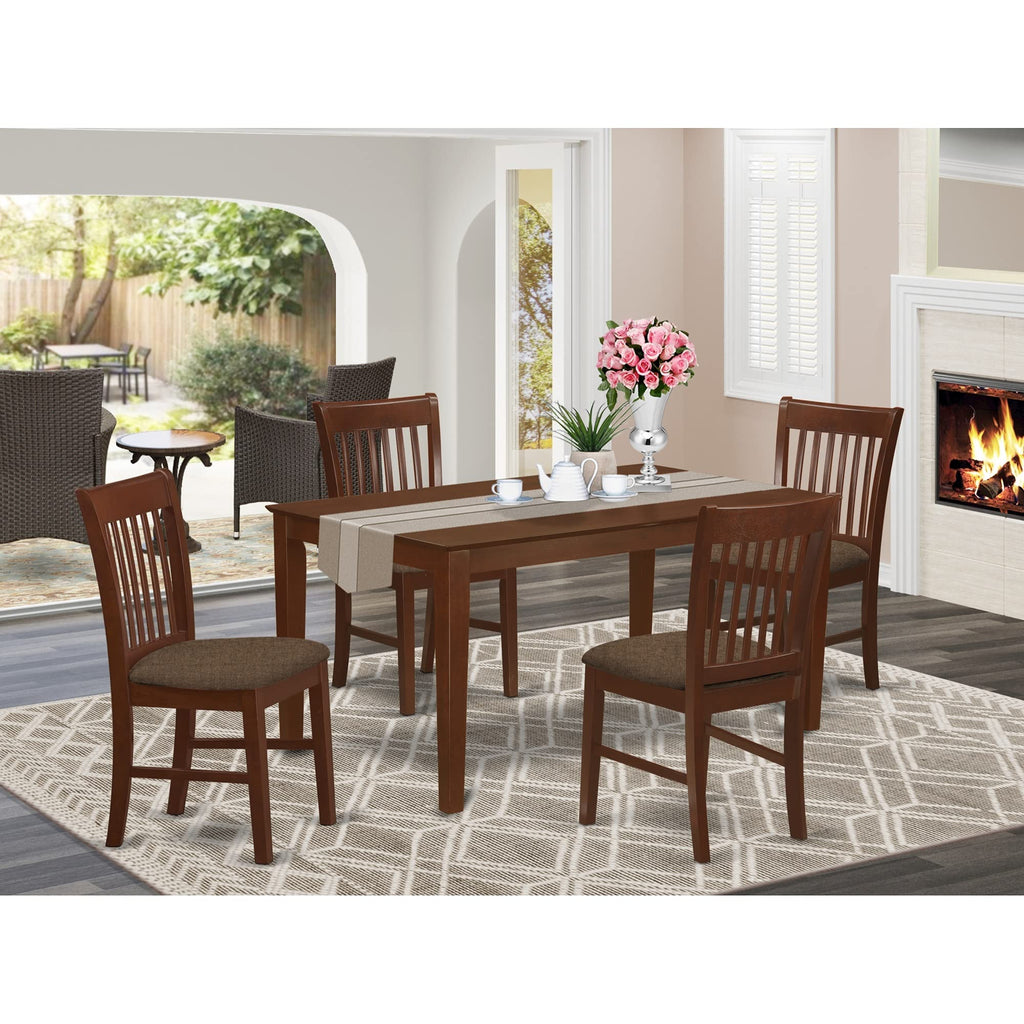 East West Furniture Capri 5 Piece Kitchen Set Includes a Rectangle Room Table and 4 Linen Fabric Upholstered Dining Chairs, 36x60 Inch, Mahogany