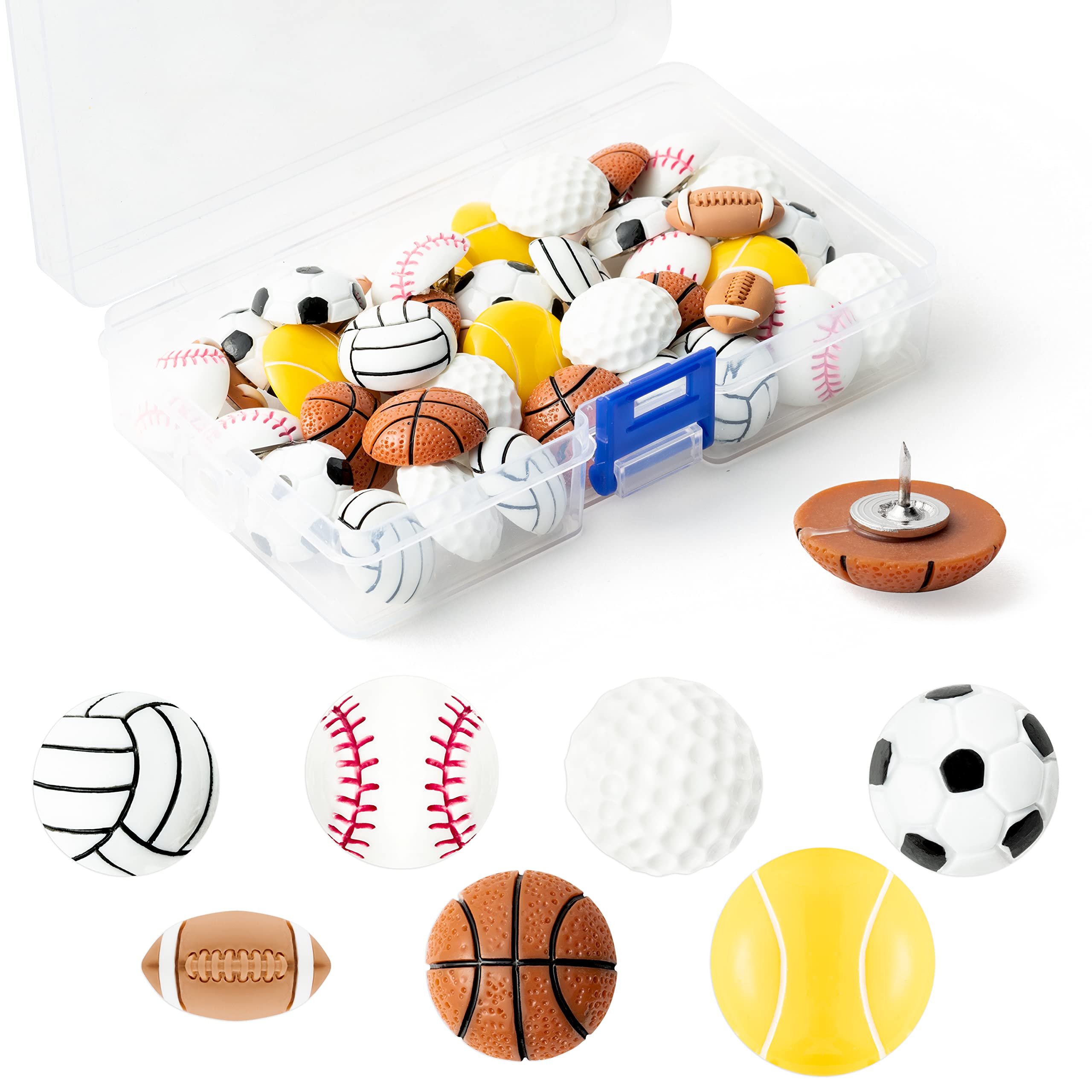 H1Vojoxo 40Pcs Creative Sport Ball Push Pins For Cork Board, Mini Decorative Resin Ball Push Pins, Football Thumb Packs For Bull