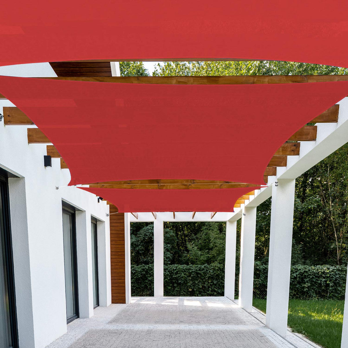 Patio Paradise 12' X 16' Red Iun Ihade Sail Rectangle Canopy Uv Block Awning Heavy Duty Commercial Grade For Patio Backyard Lawn