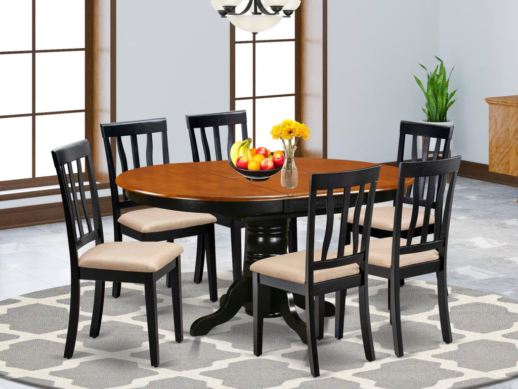 East West Furniture AVAT7-BLK-C 7 Piece Kitchen Table Set Consist of an Oval Dining Table with Butterfly Leaf and 6 Linen Fabric Upholstered Dining Chairs, 42x60 Inch, Black & Cherry