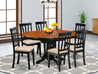East West Furniture AVAT7-BLK-C 7 Piece Kitchen Table Set Consist of an Oval Dining Table with Butterfly Leaf and 6 Linen Fabric Upholstered Dining Chairs, 42x60 Inch, Black & Cherry