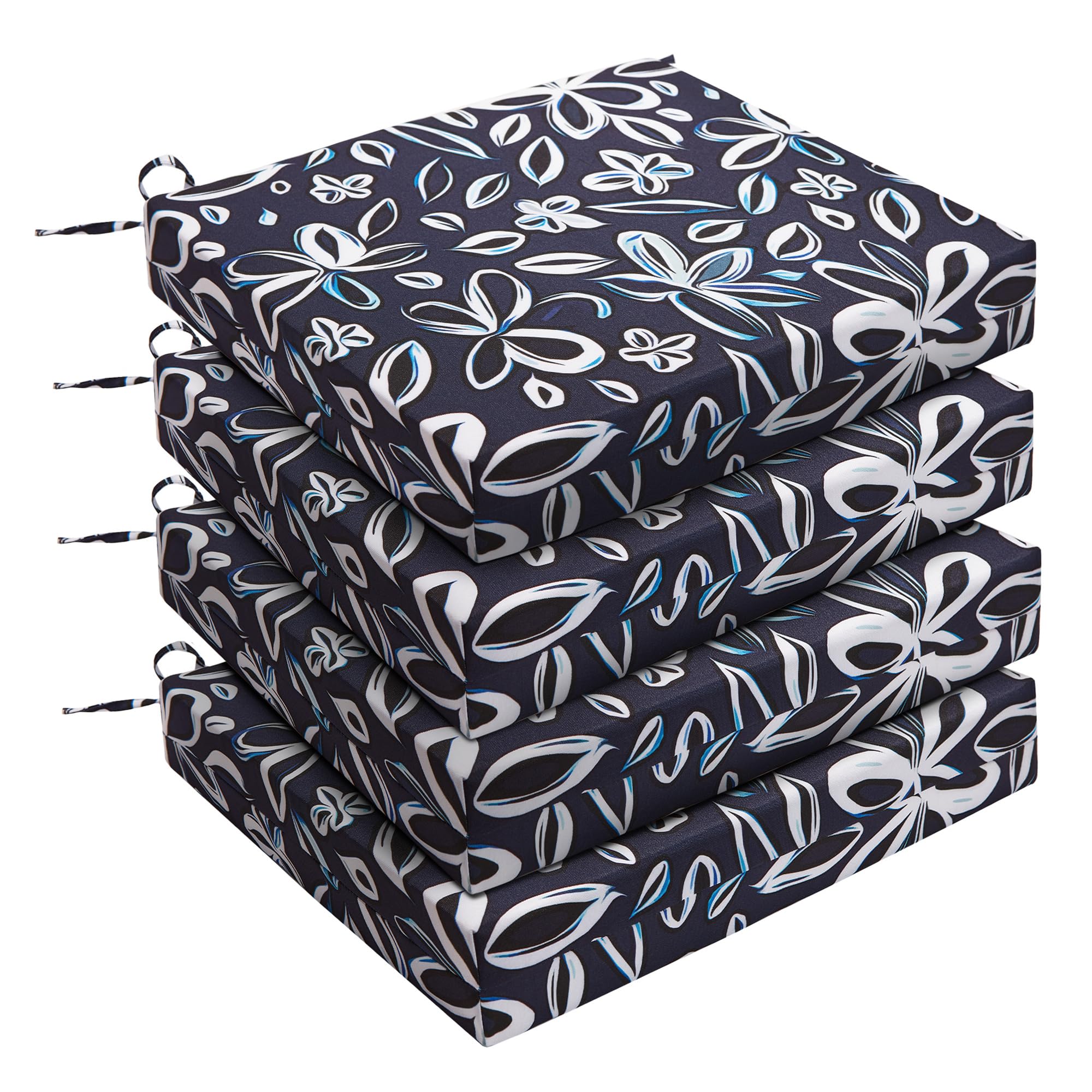 Unikome Outdoor Chair Cushions Pack Of 4, Water Resistant Patio Cushions With Ties, High Density Sponge Filling Square Corner Se