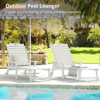 Lue Bona Chaise Lounge Chairs Set With Table, 6-Piece, Hdps Material, 3-Year Warranty, Patio Lounge Chair With Adjustable Backrest, Resin Pool Lounge Chairs With Wheels For Outside, Poolside, White