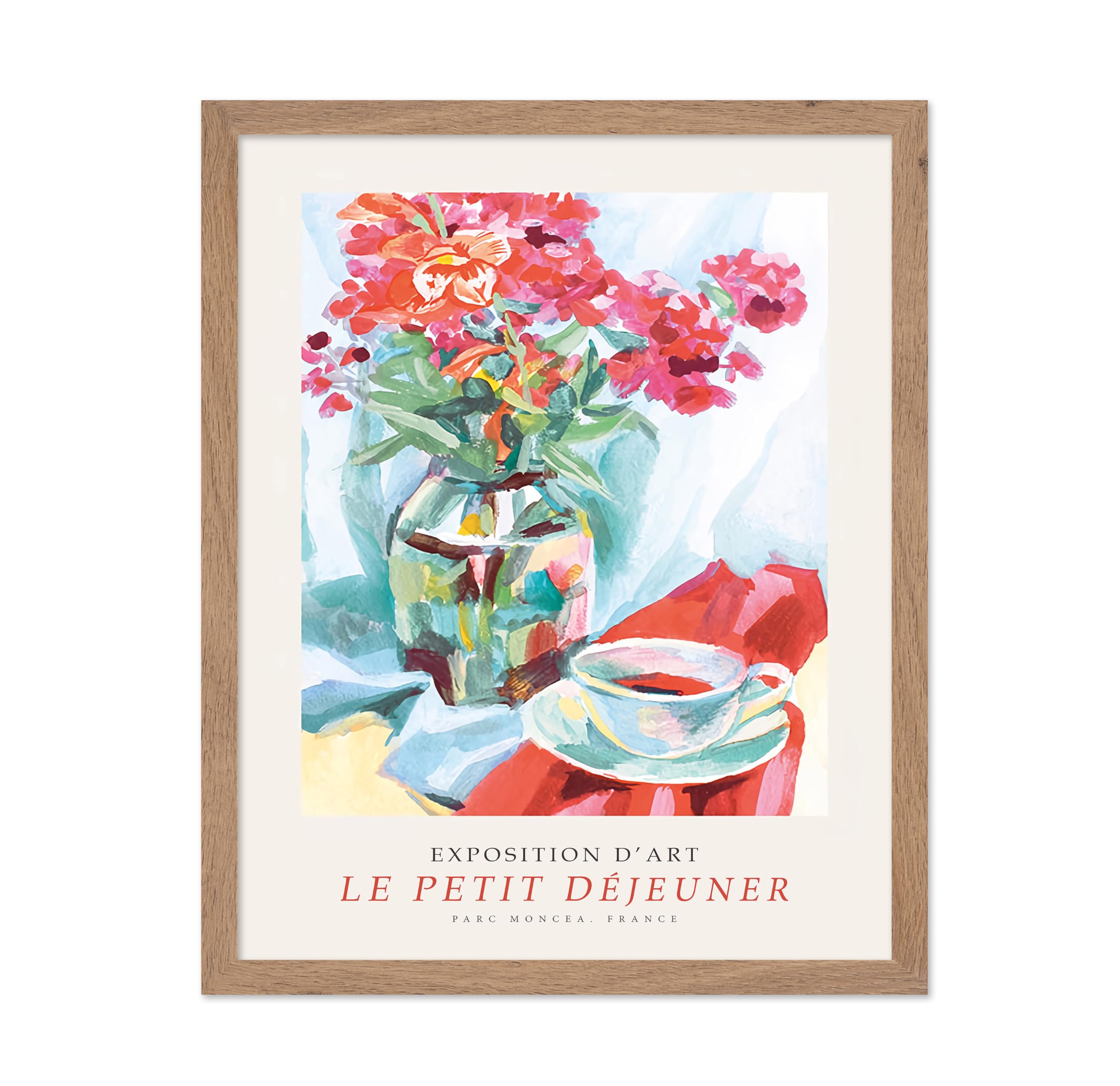 Poster Master Vintage Botanical Poster - Retro Floral Print - Bouquet Of Red Flower, Crystal Vase, Tea, Watercolor - Gift for Fl