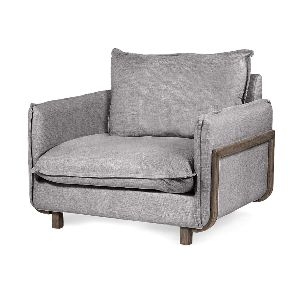 HomeRoots 42' Gray and Wood Brown Linen Arm Chair