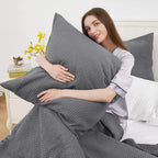 Phf 100% Cotton Waffle Weave Throw Pillow Cover, 24' X 24', No Insert, 2 Pack Square Pillowcases Shell, Elegant Home Decorative Throw Pillow Covers For Bed Couch Sofa, Charcoal Grey