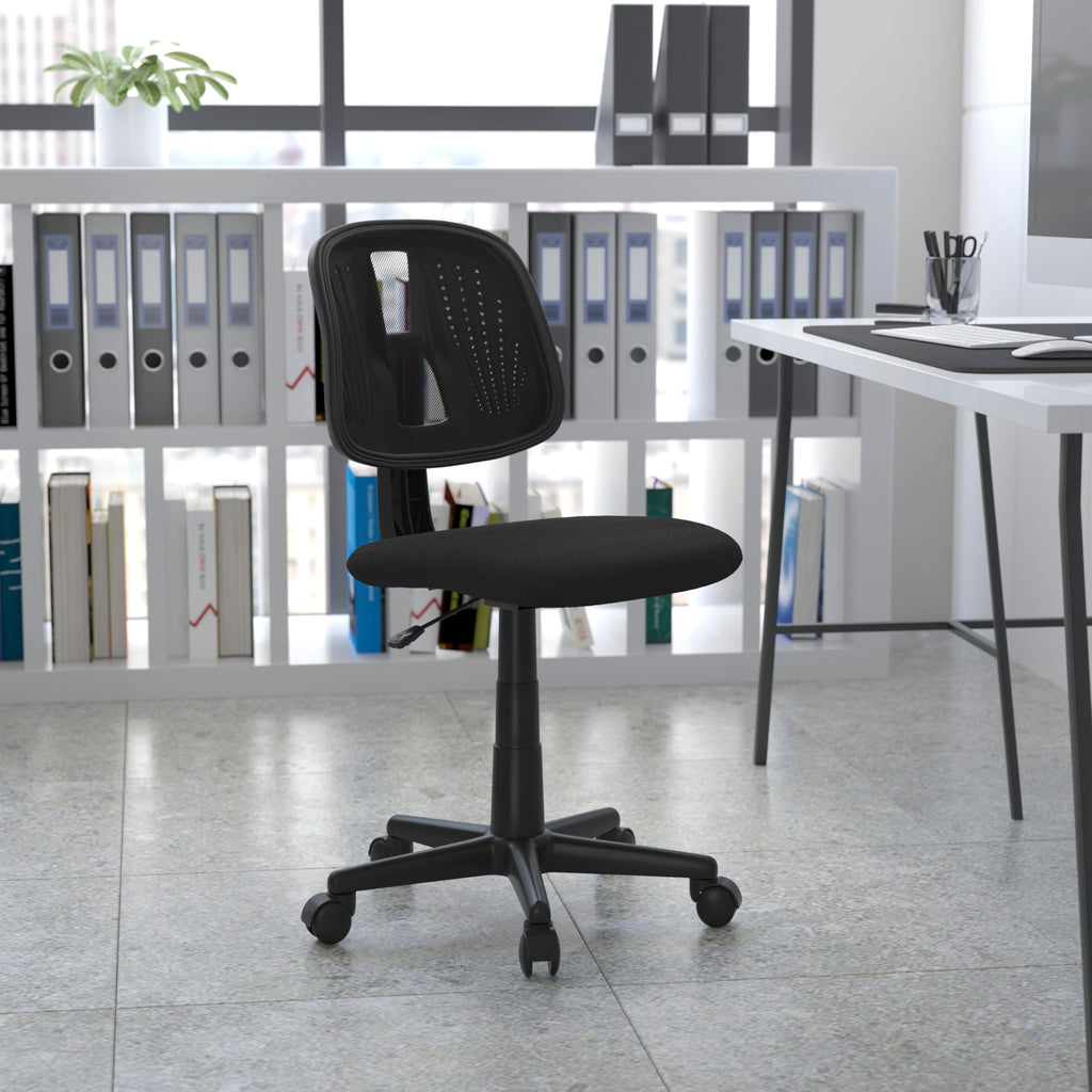 Flash Furniture Flash Fundamentals Mid-Back Swivel Task Office Chair With Pivot Back, Height-Adjustable Ergonomic Mesh Office Desk Chair, Black