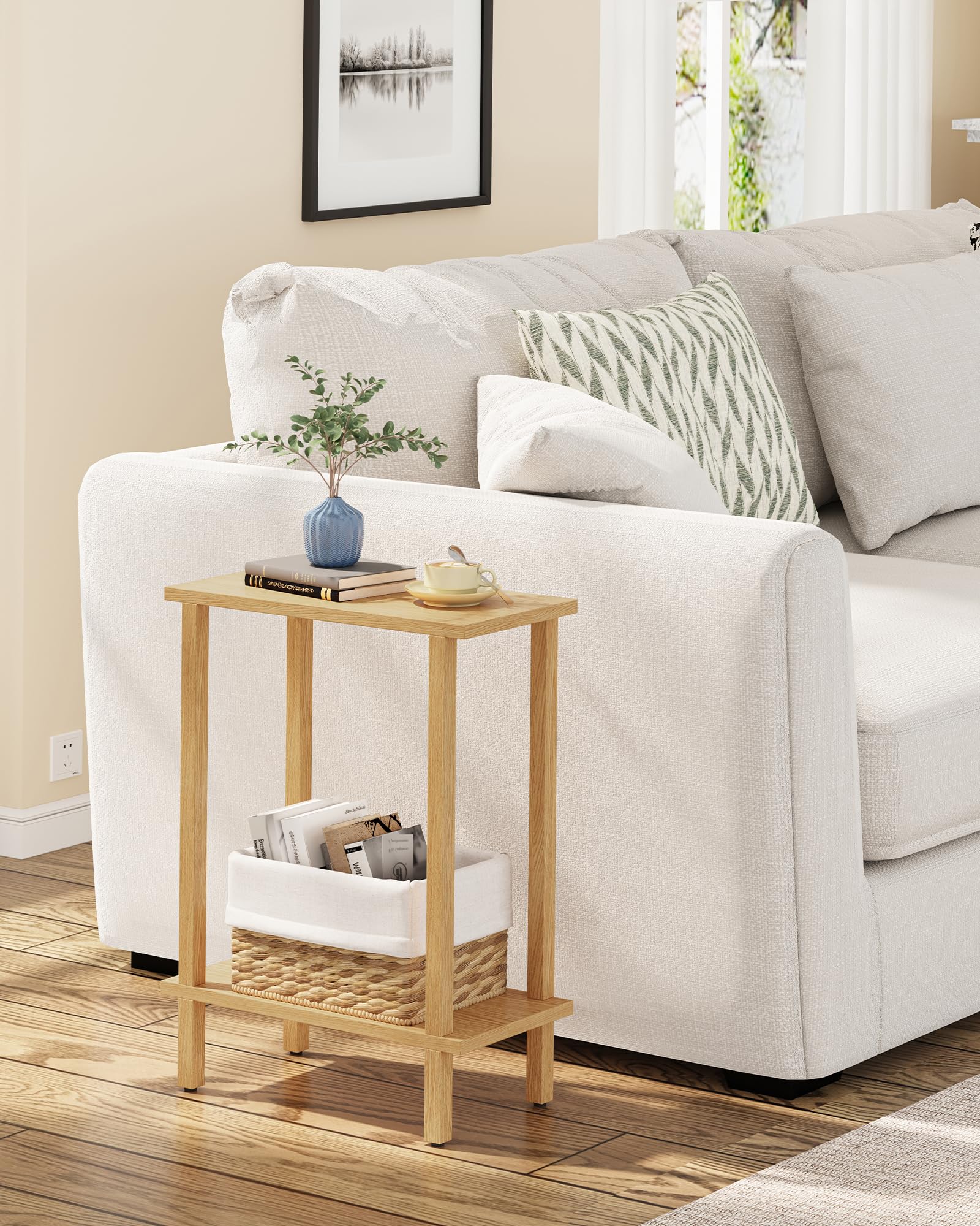 TUTOTAK Small Side Table, Narrow End Table, Skinny Sofa Table, Slim Nightstand, Couch Table, Living Room, Bed Room, Natural TB01
