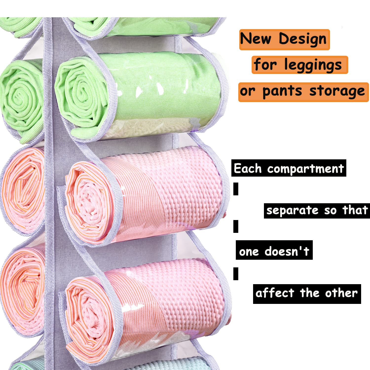 Rzmayis Nylon Legging Storage Bag Storage Hanger Can Holds 24 Leggings Or Shirts Jeans Compartment Storage Hanger, Foldable Legg