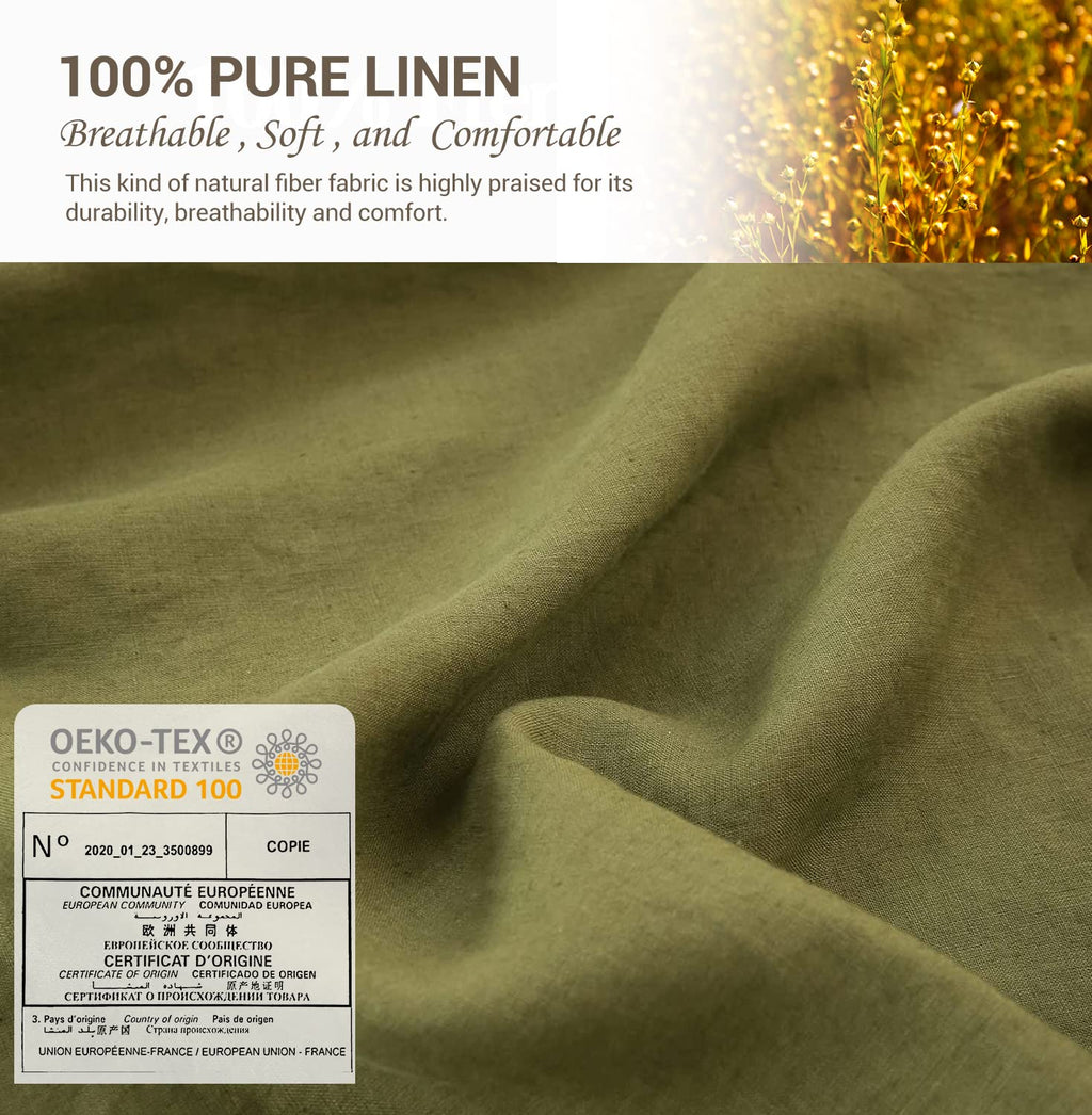 Simple&Opulence 100% Belgian Linen Pillowcase Embroidered-Set Of 2, Queen(Standard) Size(20''X30''), Stone Washed Solid Color-Soft And Durable, Olive Green