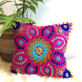 Suzani Pillows, Embroidered Cushion Cover 16X16, Decorative Throw Pillow Case, Indian Pom Pom Outdoor Cushions, Boho Pillow Sham