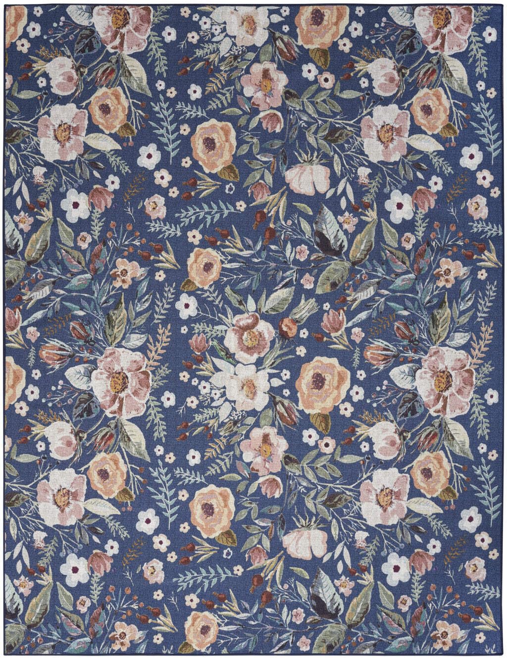 HomeRoots 533212 6 x 9 ft. Blue & Green Floral Traditional Power Loomed Washable Non Skid Rectangle Area Rug