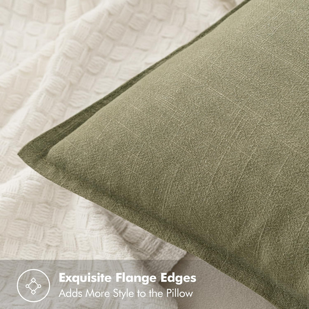 Miulee Linen Pillow Covers 20X20 Inch Light Olive Green ?Decorative Boho Farmhouse? ?Neutral Throw Pillows Pack Of 2 Soft Accent Couch Pillowcases Spring Modern Home Decor Sofa Cushion Livingroom Bed