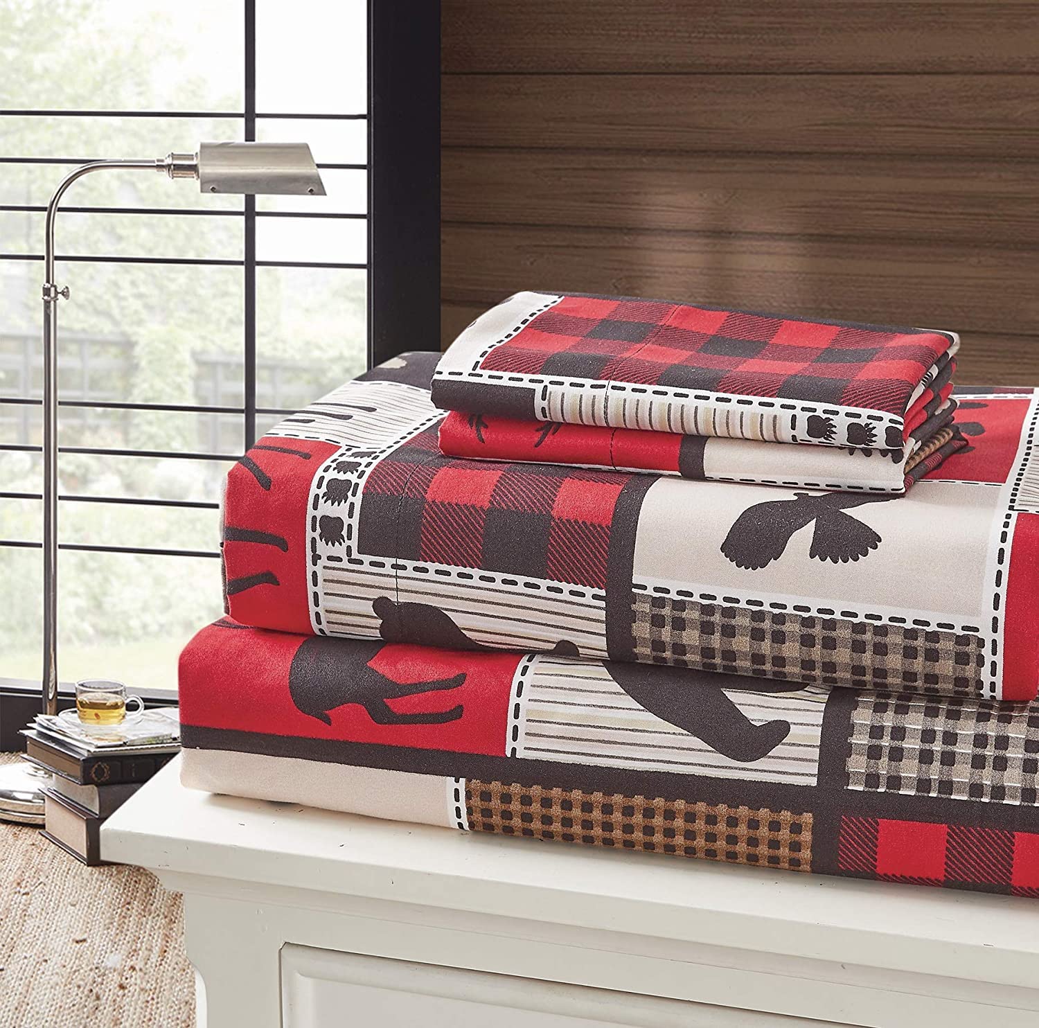 Virah Bella 4-Piece King-Size Bed Sheet Set - Lodge Life - Lodge Themed Bedding Red, Black