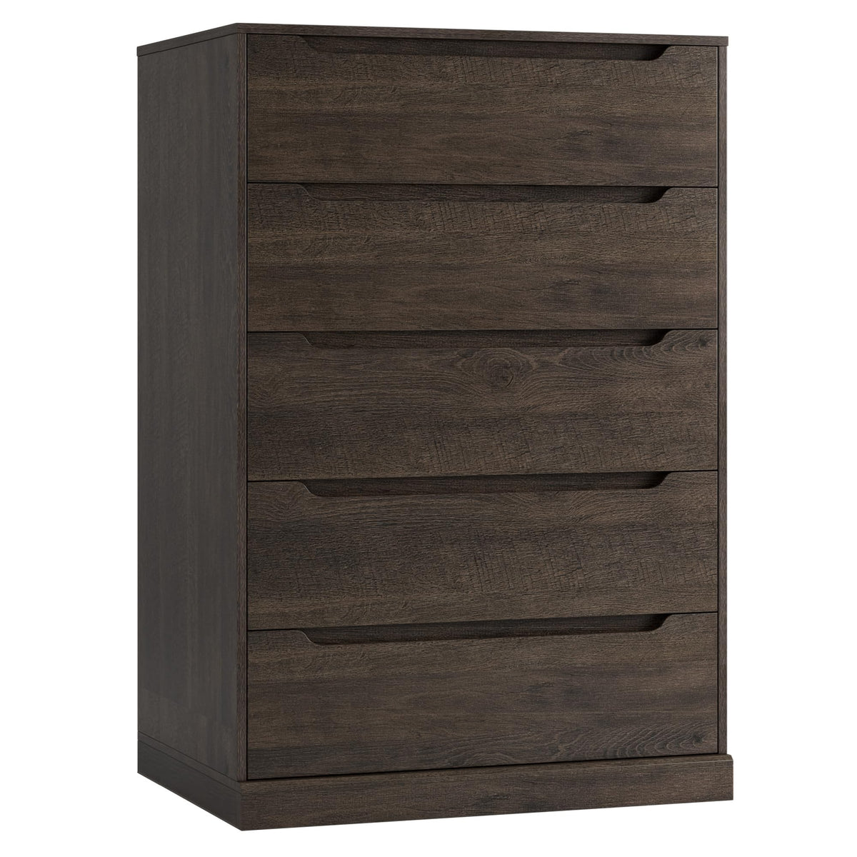 Hostack 43.3' Tall Modern 5 Drawer Dresser For Bedroom, Large Chest Of Drawers With Storage, Wood Clothes Storage Organizer With Cut-Out Handle, Accent Storage Cabinet For Living Room, Dark Brown