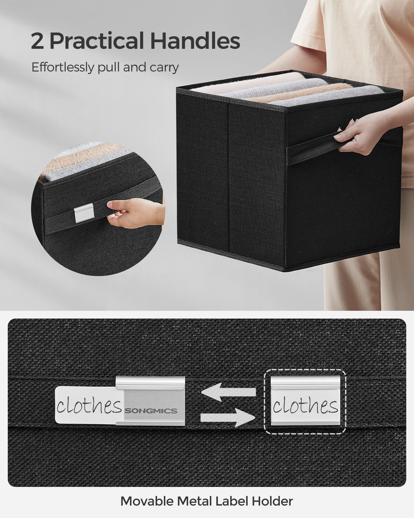 Songmics Storage Cubes, Set Of 4 Cube Storage Bins, 11.8 X 11.8 X 11.8 Inches, 2 Handles, Oxford Fabric And Linen-Look Fabric, E