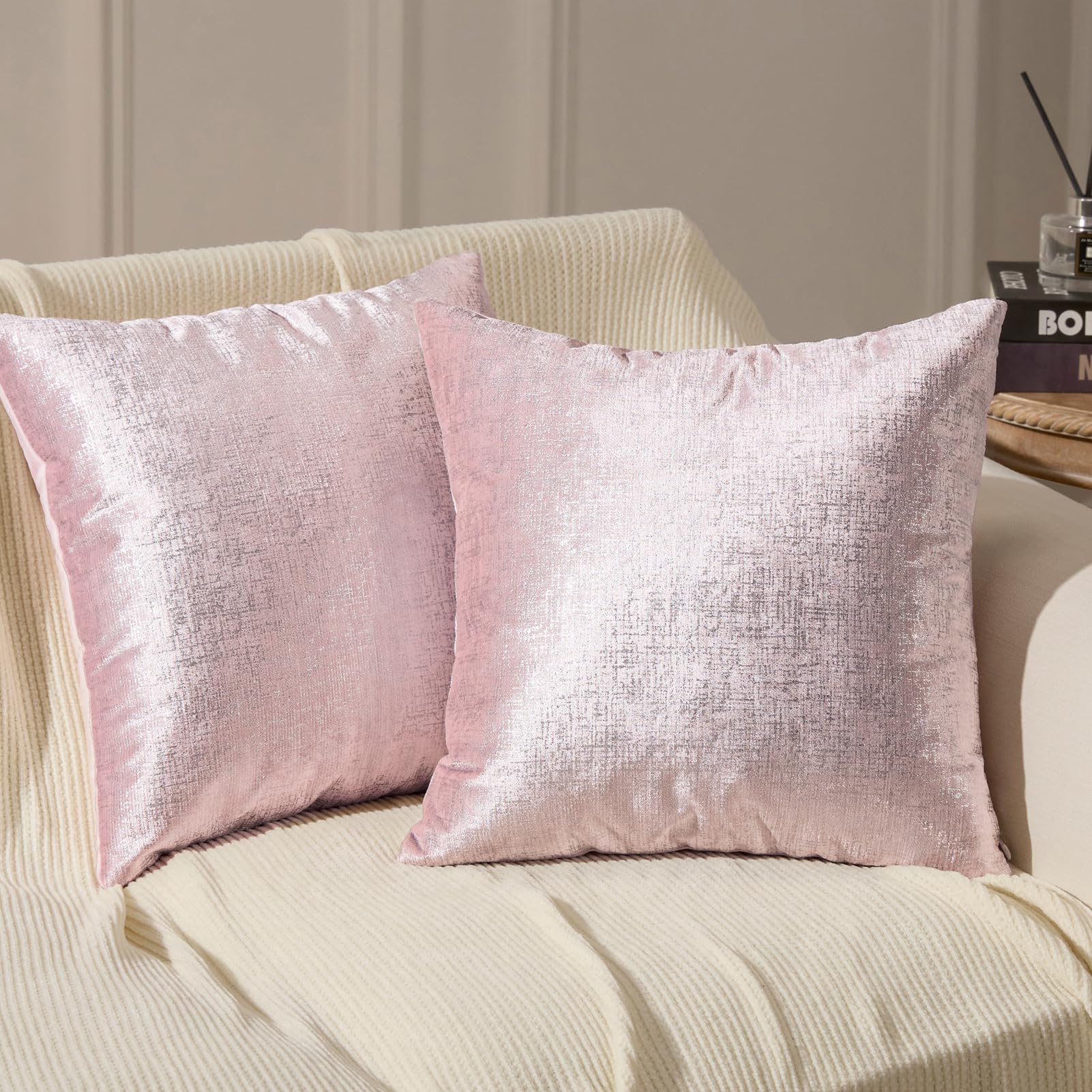 Phantoscope Pack Of 2 Sparkling Velvet Decorative Solid Throw Decorative Pillow Cover Soft Silver Shiny Square Cushion Cover Pil